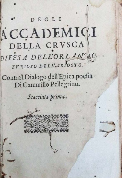 Degli Accademici della Crusca, difesa dell’Orlando Furioso dell’Ariosto contra il dialogo dell’Epica poesia di Cammillo Pellegri.jpg